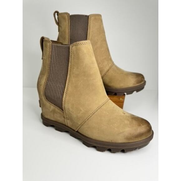 SOREL Joan of Arctic Waterproof Leather Tan Pull On Ankle Boots Sz 6.5 - Picture 1 of 7
